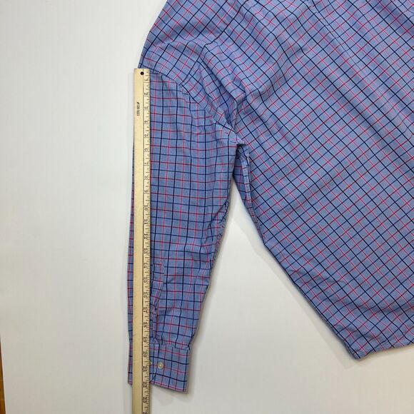 Tattersall Dress Shirt Mens 17 Blue Plaid Long Sleeve 100 Cotton 22" Arm Length - Picture 7 of 9